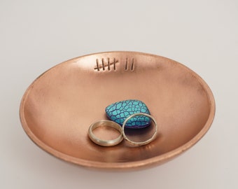 Copper Dish with personalised message - Inscribed 7th Anniversary Gift - Small - Copper jewellery dish for her - Handmade catch all vessel