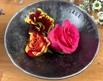6th Wedding Anniversary gift - Medium jewellery bowl for her - Forged Iron dish - Hand Stamped Ring Dish - personalised Iron Gift for him