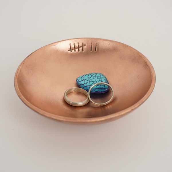 Copper Dish with personalised message - Inscribed 7th Anniversary Gift - Small - Copper jewellery dish for her - Handmade catch all vessel