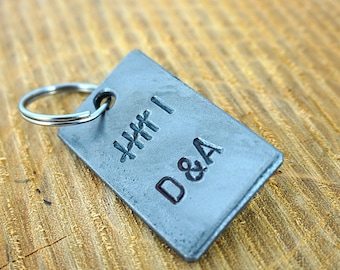 Iron Keyring for 6th Anniversary - 6 Tally Marks - Stamped Initials - Personalised Initials - Iron Gift For 6 year Wedding Anniversary - her