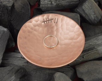 Handmade Copper Dish with Hammered Texture • Personalised 7 year Anniversary gift • Extra Small Ring Display Dish • size 3.75 Inches