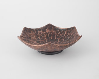 Hexagonal hammered texture Copper Bowl - Medium size jewellery dish - Fire Patina - Anniversary gift Copper - 7th Anniversary gift for him