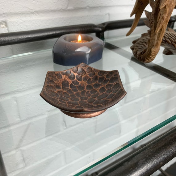 Copper Ring Dish X Small Copper Bowl for 7th Anniversary gift Jewellery Storage Hexagonal hammered texture Copper Bowl Fire Patina