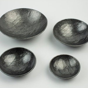 Set of 4 Steel crosscut Bowls  - Key Bowl - 11th Anniversary gift - Ring Dish for Her - Money Bowl - Wedding Anniversary Gift - Forged Dish