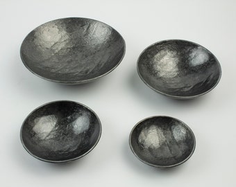 Set of 4 Steel crosscut Bowls  - Key Bowl - 11th Anniversary gift - Ring Dish for Her - Money Bowl - Wedding Anniversary Gift - Forged Dish