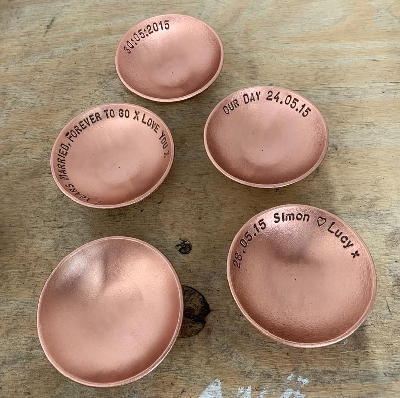 Copper Ring Dish - TALLY MARK Of 7 Years option - X Small jewellery Dish - 7 I STILL Do Wedding Anniversary Gifts - Copper Personalised Gift image 3