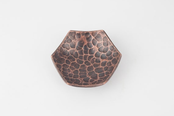 Copper Ring Dish X Small Copper Bowl for 7th Anniversary gift Jewellery Storage Hexagonal hammered texture Copper Bowl Fire Patina