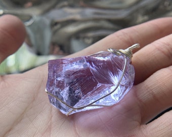 Andara crystal Necklace,Lavender Andara Crystal Pendant,Raw Aqua blue Andara volcanic crystal,Personalized Andara Stone Jewelry gifts