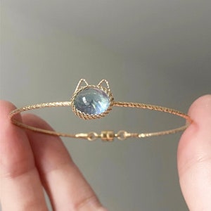 Handmade Aquamarine Bracelet, Dainty Engagement Promise Bracelet,Custom Cat Blue Gem Statement Necklace,Birthday Anniversary Gifts for her