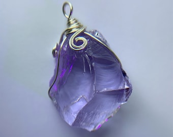 Handmade andara crystal Necklace,Lavender Andara Crystal Pendant,Aqua blue Andara volcanic crystals,Personalized Andara Stone Jewelry