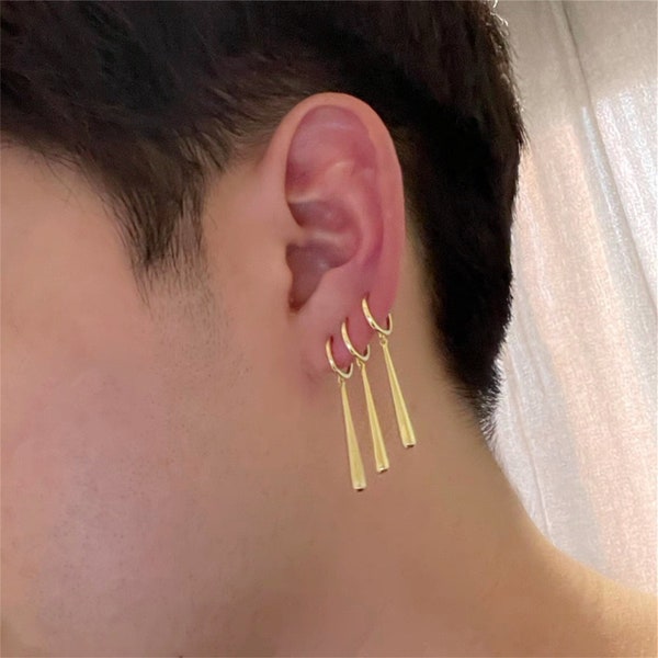Drop Zoro earrings Vintage Jewelry, Custom Three Swordman Zoro Earrings Huggie Hoop Gold Plated Solid Silver Earring Boyfriend Birthday Gift