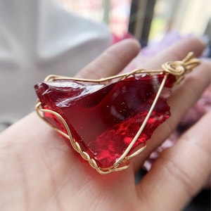 Handmade Flame Red andara crystal Necklace,Andara Crystals Pendants,Aqua Red Andara volcanic crystals,Personalized Andara Stone Jewelry gift