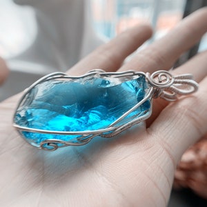 Blue andara crystal Necklace,Andara Pendant,peacock Healing Crystals,Raw Aqua blue Andara volcanic crystal,Personalized Andara Stone Jewelry