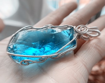 Blue andara crystal Necklace,Andara Pendant,peacock Healing Crystals,Raw Aqua blue Andara volcanic crystal,Personalized Andara Stone Jewelry