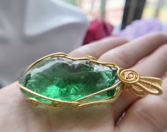 Handmade Green andara crystal Necklace,emerald Andara Crystals Pendant,Aqua Green Andara volcanic crystals,Personalized Andara Stone Jewelry
