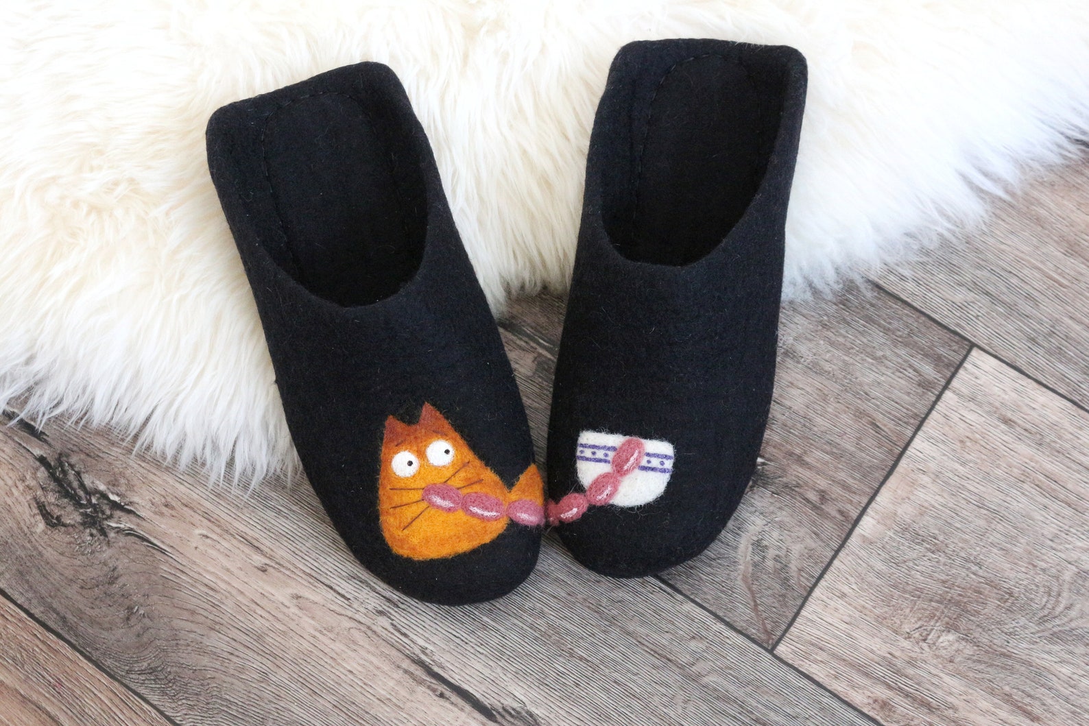 Zapatillas de gato. Zapatillas de fieltro para hombre. Etsy