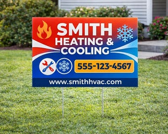 HVAC Yard Sign – 24" x 18" Custom Heating & Air Conditioning Lawn Sign - Double Sided