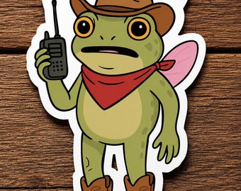 What the Fuck, Over Frog Sticker, Funny Cowboy Frog Decal, Walkie Talkie Frog Vinyl Sticker, Western Meme Sticker, Waterproof Laptop Sticker