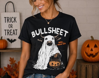 Bullsheet Halloween Shirt, Funny Cow Ghost Tee, Moo I Mean Boo Shirt, Spooky Season Shirt, Halloween Cow Shirt, Fall Graphic Tee Gift