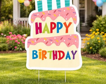 Personalized Birthday Cake Yard Sign | 16" Custom Lawn Sign for Birthdays