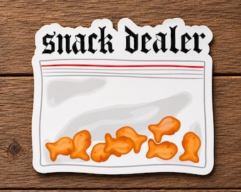 Snack Dealer Sticker, Goldfish Cracker Sticker, Funny Snack Vinyl Decal, Waterproof Laptop Sticker, Teacher Mom Gift, Food Humor