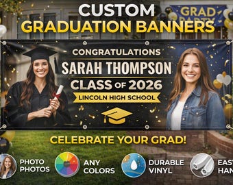 Custom Graduation Banner | Class of 2026 Banner | Personalized Grad Party Banner | Outdoor Vinyl Graduation Sign