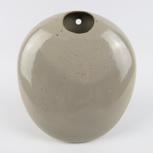 Puede incluir: Un jarrón de cerámica gris de forma ovalada con acabado brillante. El jarrón tiene una pequeña abertura circular en la parte superior. La superficie tiene una textura moteada. Este jarrón decorativo es adecuado para la decoración del hogar.