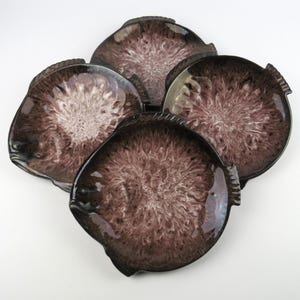 Marius Giuge Vallauris fish-shaped plates, 4 drip glazed fish dinner plates, Studio pottery purple fish plate set, Coastal decor