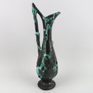Vaso in ceramica modernista di Vallauris - Vaso Soliflore in smalto vulcanico nero opaco e turchese, anni '50