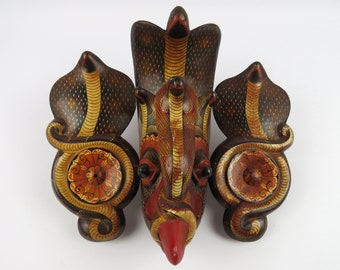 Sri Lankan traditional devil mask, Hand carved wooden Gurula Raksha cobra mask sculpture, Sri Lanka wall mask, Asian wall masks