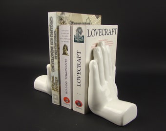 Pair of hand shaped bookends, White ceramic bookends vintage, Collectible hands, Anatomy, Bookcase accessories, Avid reader gift