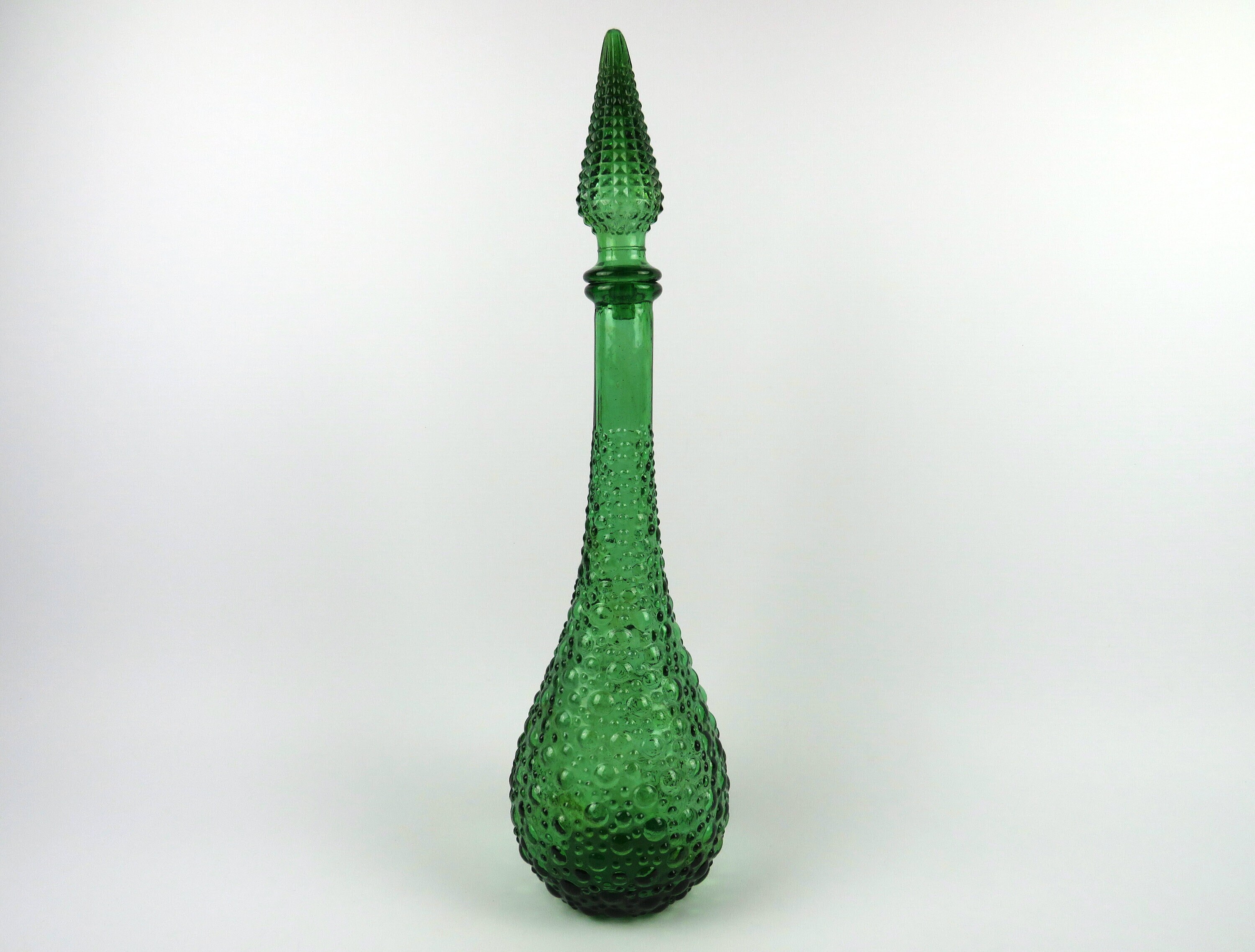 Bouteille de Génie Italienne Empoli Verre Bullé Vert Émeraude, Carafe à Décanter Texturé, Décanteur 