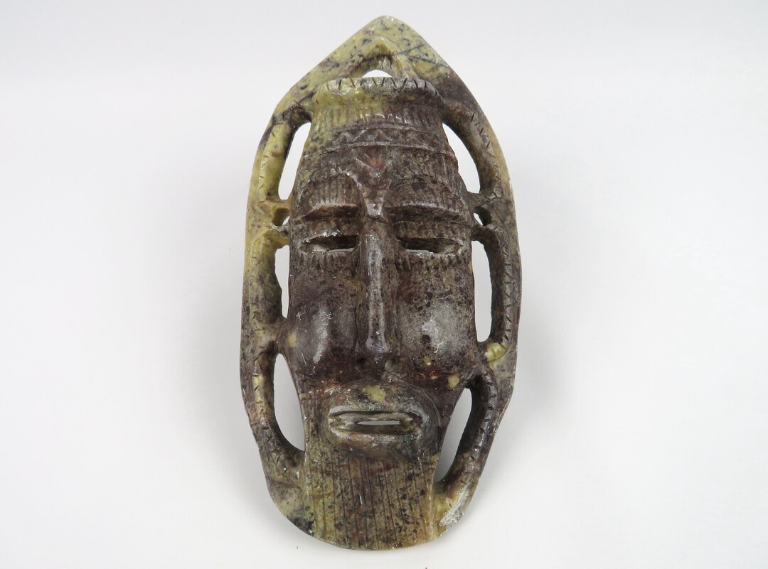 Tribal African Soapstone Mask, Hand Carved Soaprock Wall Mask