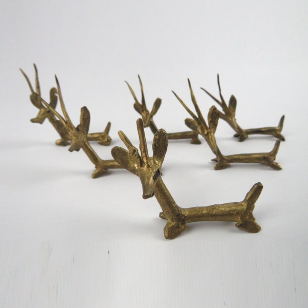 Statuettes de gazelles antilopes en laiton doré, Figurines brutalistes de gazelle en bronze patiné, Porte-couteaux gazelle,Art africain 1950