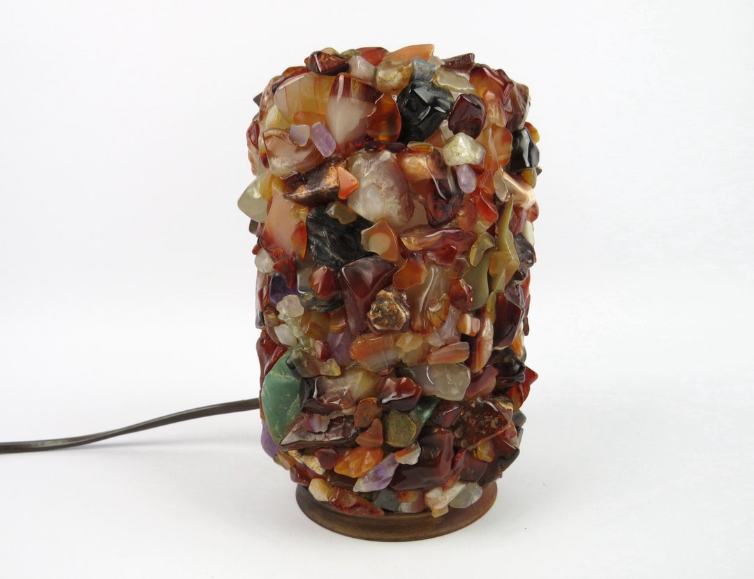 Vintage Semi Precious Stones Lamp, Desktop Lamp With Gemstones