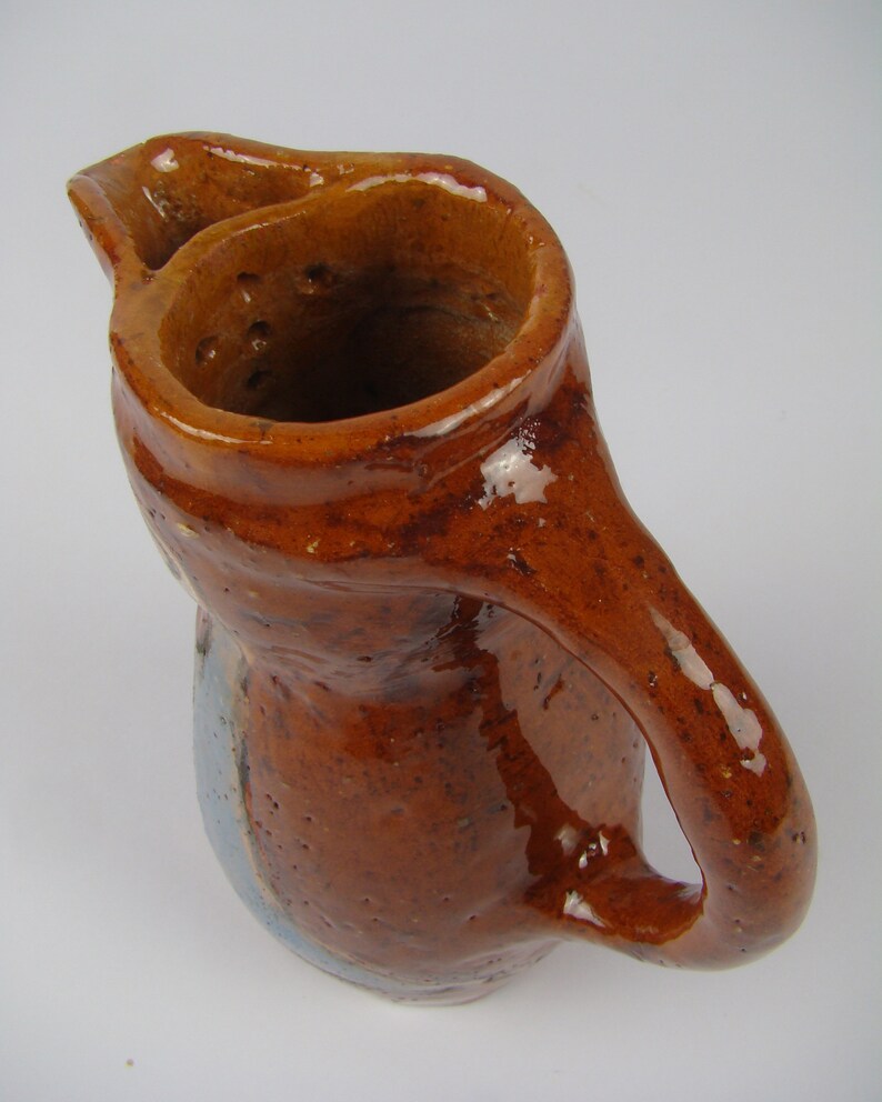 Pottery Art French Ceramics collection ancient carafe Terracotta pitcher enamelled bird d\u00e9cor Hand-painted Na\u00eff Rustique