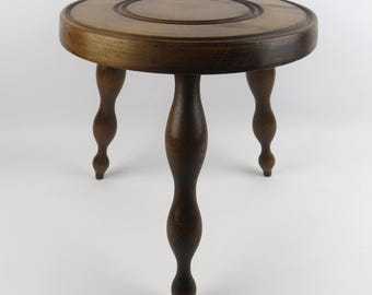 Wooden tripod stool - Farmhouse three legged stool, Wooden plant stand