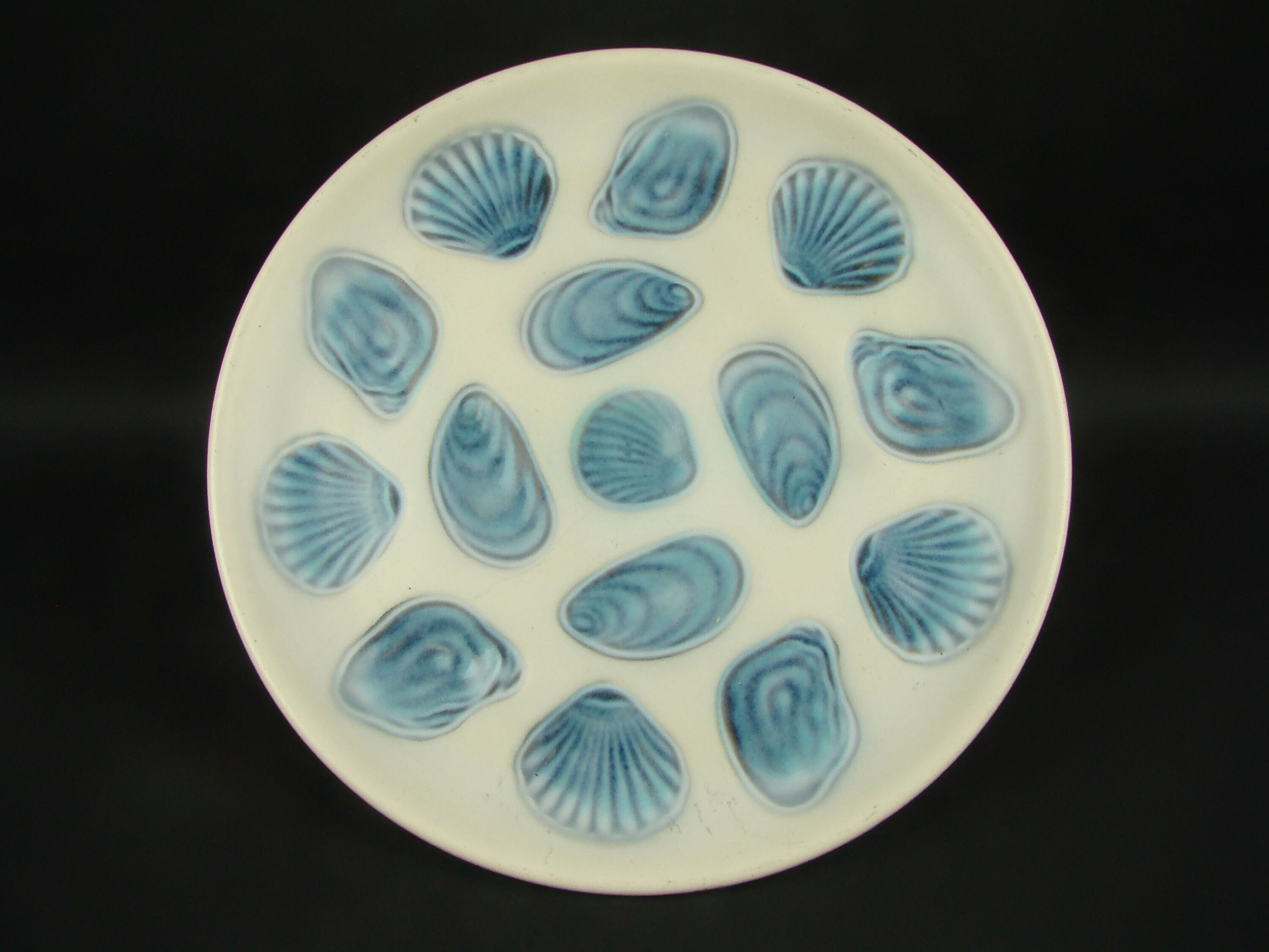 Plat à Huîtres Elchinger Xxl Bleu et Blanc, Plateau Fruits de Mer en Barbotine Peinte La Main, Pour 