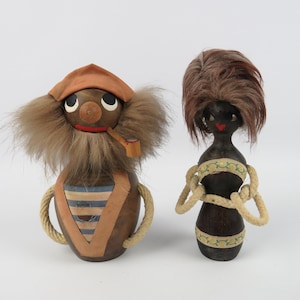 Danish teak figurines, Scandinavian wooden figures, 1960s Danish design, humorous sailor money bank, vintage Nordic decor