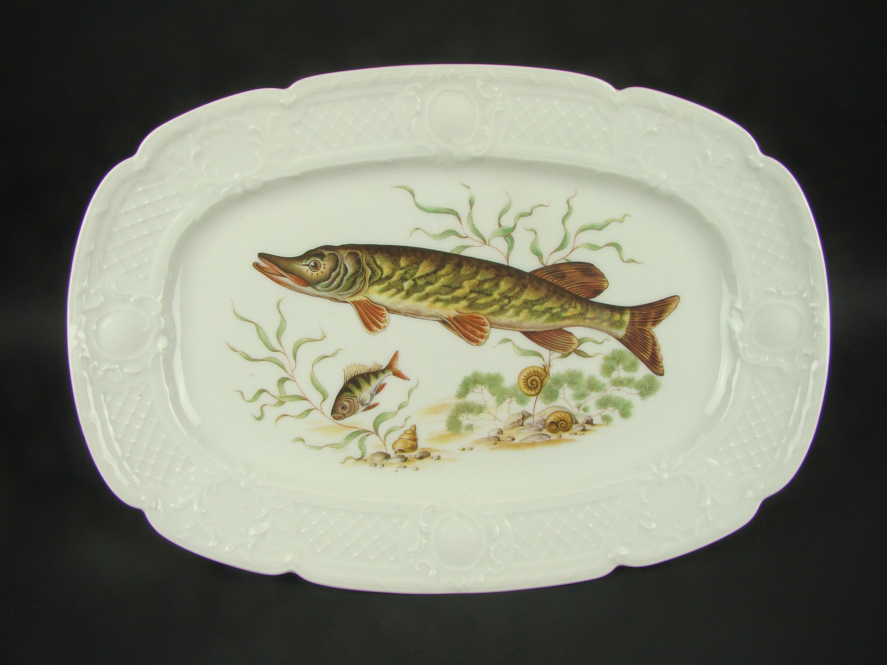 Plat à Poisson en Porcelaine de Limoges, Plateau Pour d'eau Douce, Plat Saumon, Présentation Fruits