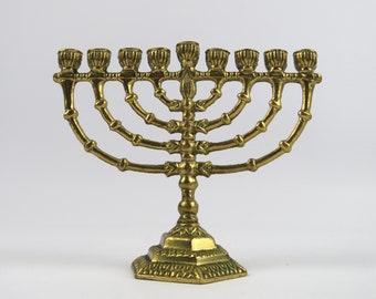 Menorah Wainberg Israel 9 branch, Small Menorah Hanukkah bronze brass candle holder, Jerusalem Menorah miniature, Nine branch candelabrum