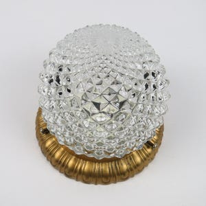 Vintage ceiling or wall light in diamond glass and gilt bronze, cut-glass globe lamp, diamond glass wall sconce, Art-Deco lighting 1950s-60s