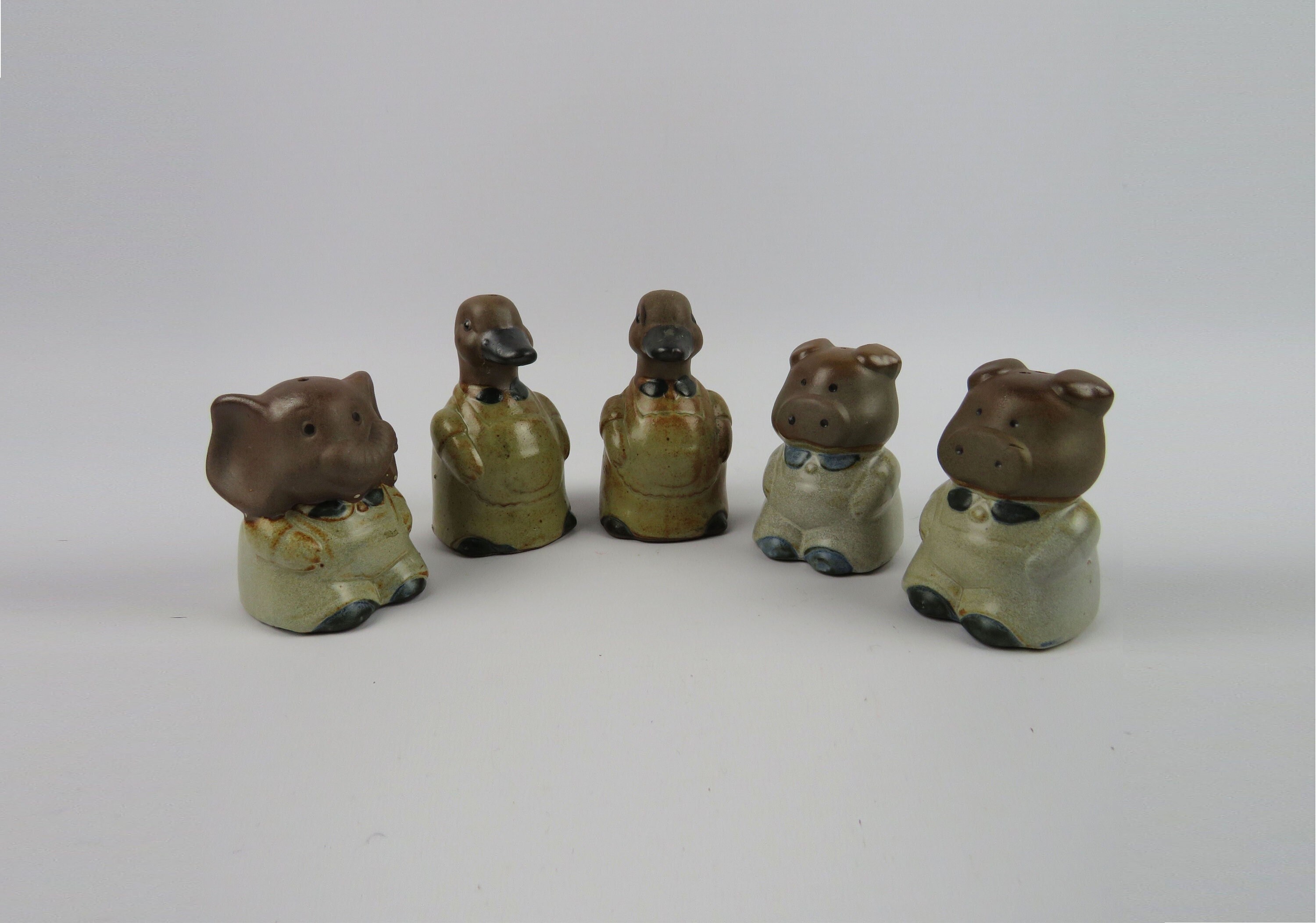 Salières et Poivrières Animaux en Grès Set de 5, Moulins Sel Poivre Cochons Oies Éléphant, Figurines