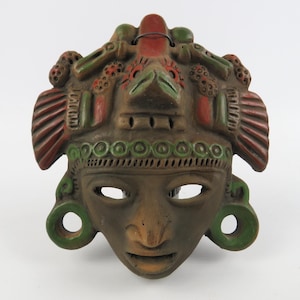 Mexikansk aztekisk väggmask – Precolumbiansk terrakottakrigarskulptur, 1960-talet