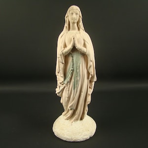 Antique Virgin Mary painted plaster statue, religious plaster sculpture, Catholic decoration for home altar, Immaculate Conception