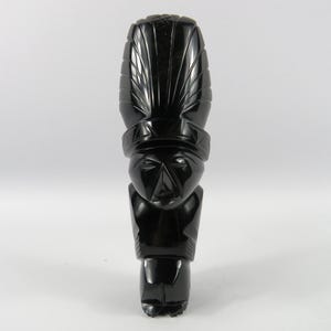 Golden obsidian Aztec statue, Pre-Columbian warrior figurine, Mexican obsidian figurine, Black stone Mayan figure, Mexican tribal art