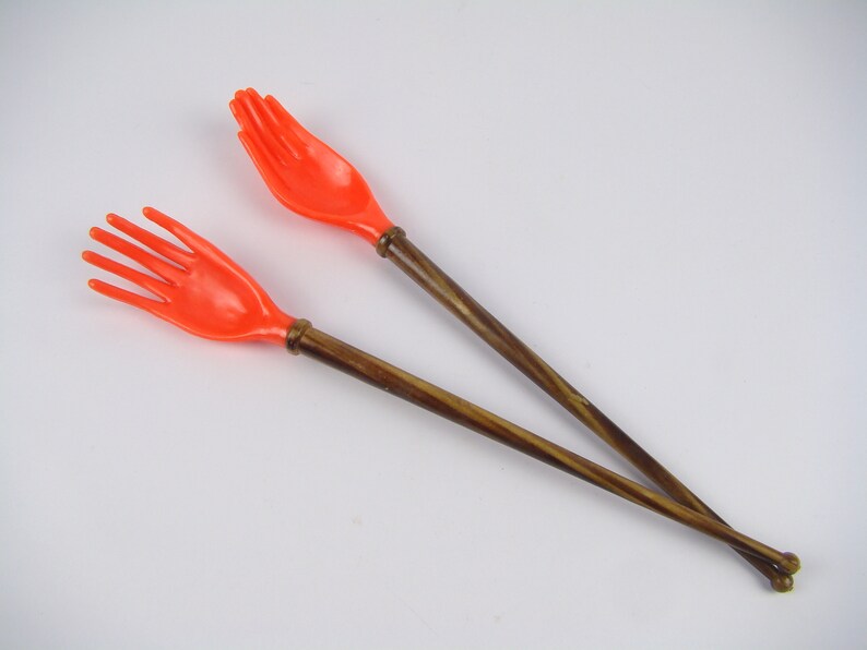 serving cutlery Handmade salad cutlery psychedelic kitsch Orange seventies pop kitchen vintage Orange cutlery 1970