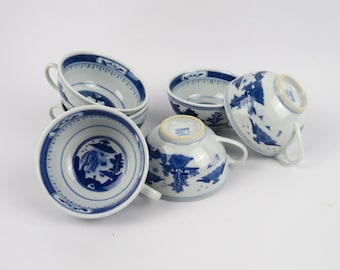 Tasses à thé en porcelaine de Chine set de 6, Service à thé chinois en porcelaine bleue et blanche, Tasses orientales peintes à la main
