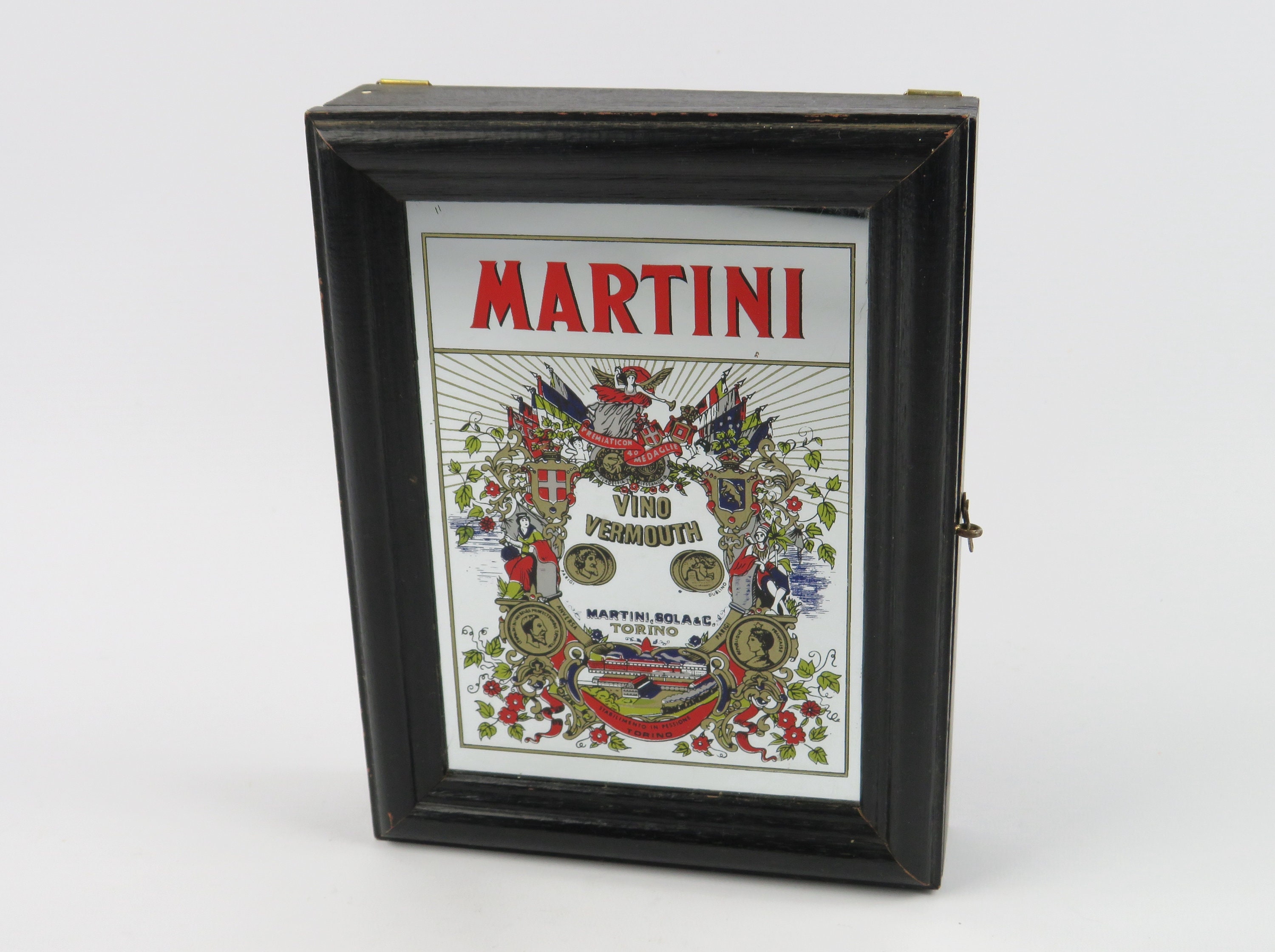 armoire à clés martini avec miroir, boîte publicitaire vermouth martini, range-clés mural vintage, cadeau buveur de cocktail martini