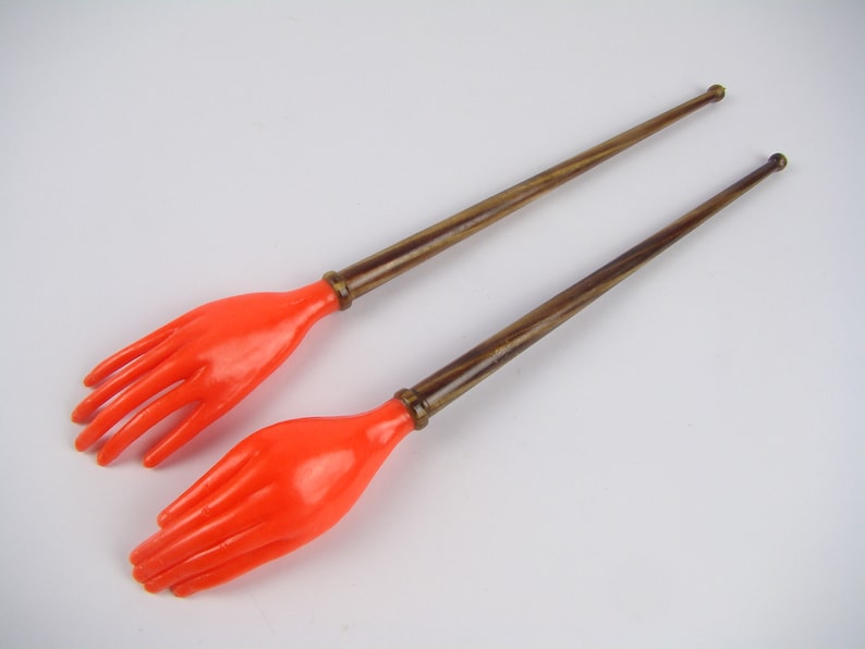 serving cutlery Handmade salad cutlery psychedelic kitsch Orange seventies pop kitchen vintage Orange cutlery 1970